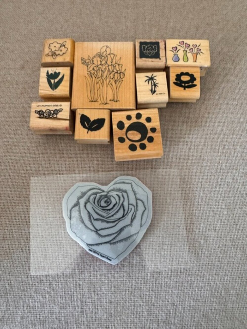 Rubber Stamps Lot - Rose Heart & floral - for scrapbooking or card making